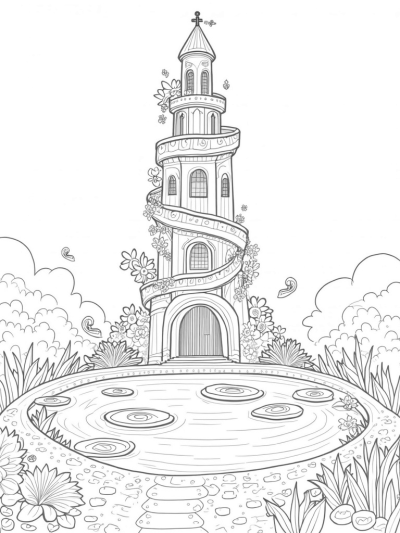 Enchanted Tower in a Lush Garden