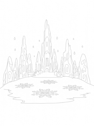 Majestic Ice Palace with Frozen Lake and Snowflakes