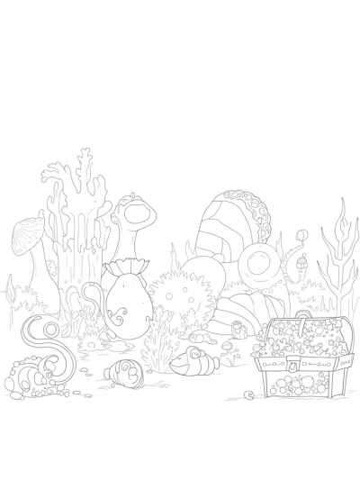 Underwater Garden with Seashell Homes and Playful Sea Creatures