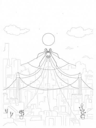 Twilight City Skyline with Spider and Webs
