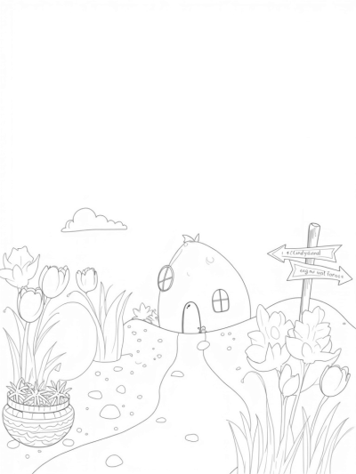 Easter Egg Meadow with Cozy Cottage