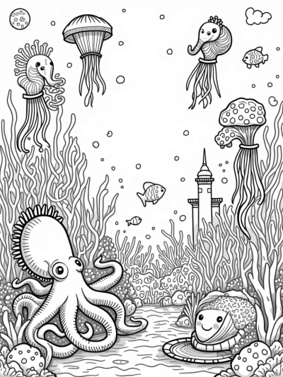 Underwater Garden with a Giant Octopus and Friends