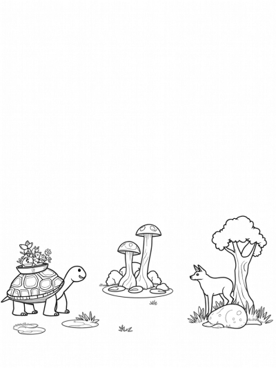 Giant Tortoise with a Pond in a Mushroom Forest
