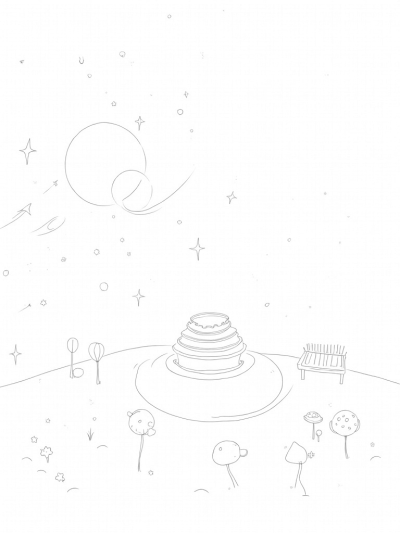 Cosmic Garden of Flower Planets and Stardust Fountain