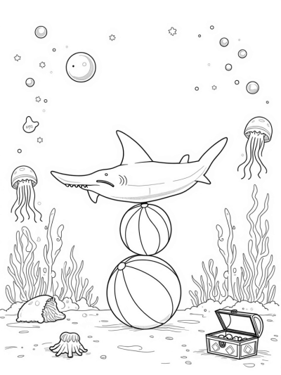 Shark Balancing on a Beach Ball in an Underwater Circus