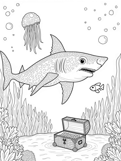 Coral Shark and Treasure in a Colorful Underwater World