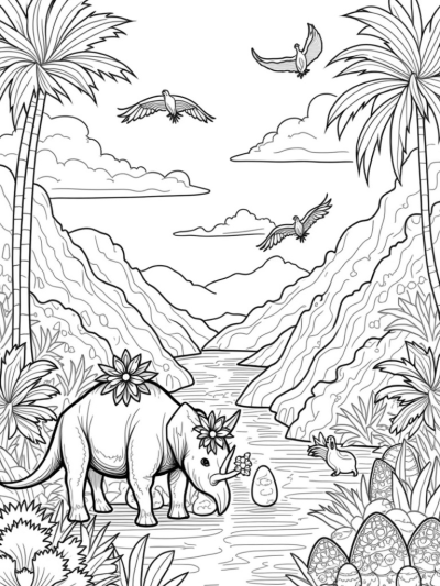 Triceratops in a Prehistoric Jungle