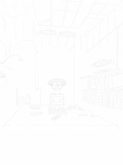 Futuristic Lamborghini Workshop with Colorful Car Parts