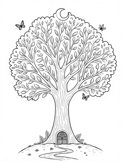 Four Seasons Tree with Blossoms, Leaves, and Snowflakes