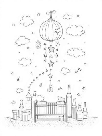 Floating Nursery with Plush Toys and Musical Notes