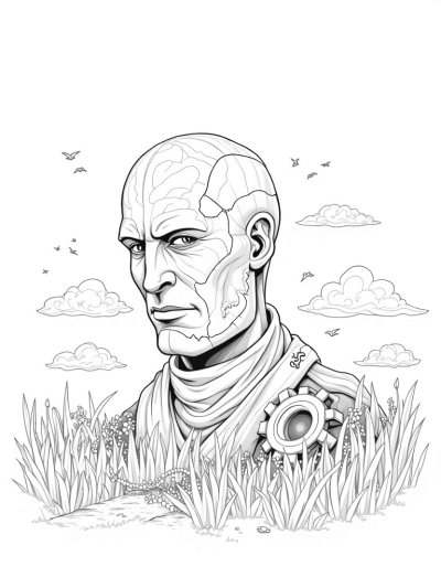 Colossal Titan Head Surrounded by Wildflowers