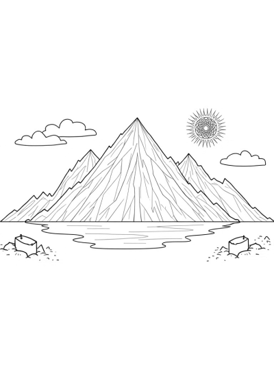 Triangular Mountains and Reflective Lake