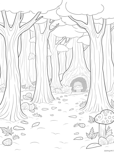 Whimsical Forest with Twisted Trees and Toadstools