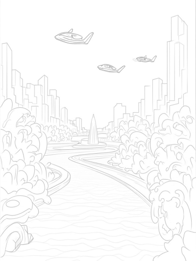 Futuristic Cityscape with Lamborghini Silhouettes