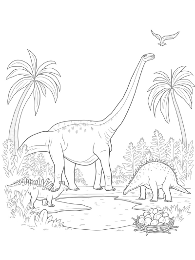 Brontosaurus and Friends in a Prehistoric Jungle