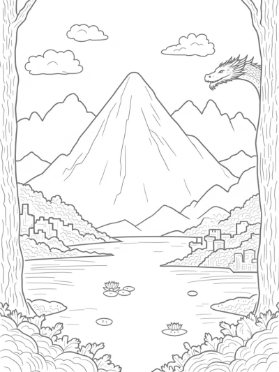 Majestic Dragon Coiling Around a Shimmering Mountain Peak