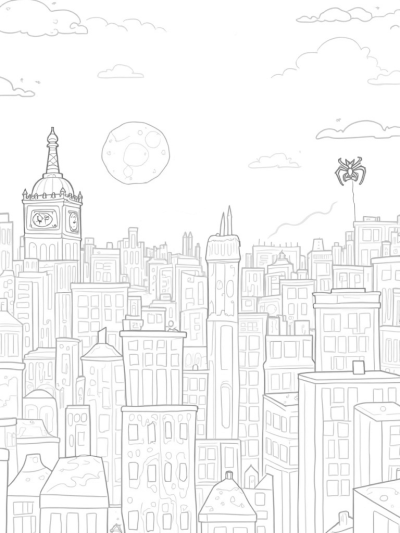 Urban Skyline Spider Webs at Dusk