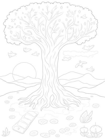 Tree of Life with Serene River and Doves
