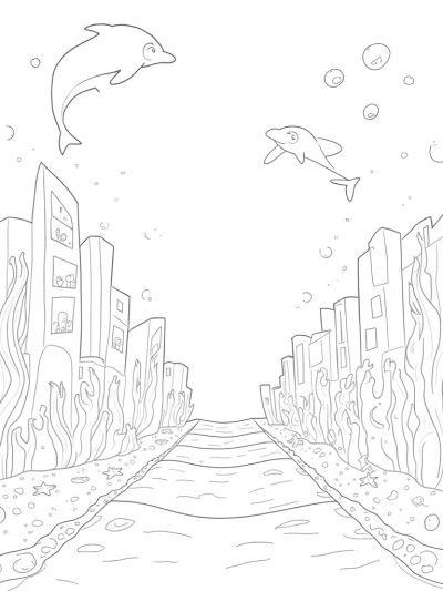 Underwater City with Dolphins and Coral Skyscrapers