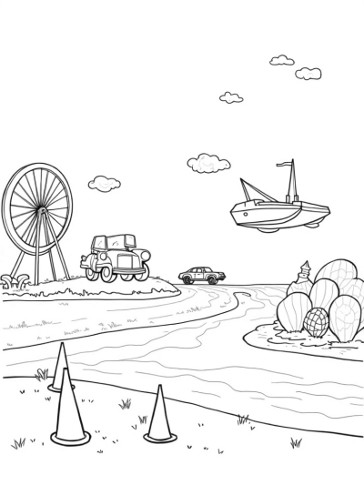 Floating Vehicles in a Whimsical Cityscape