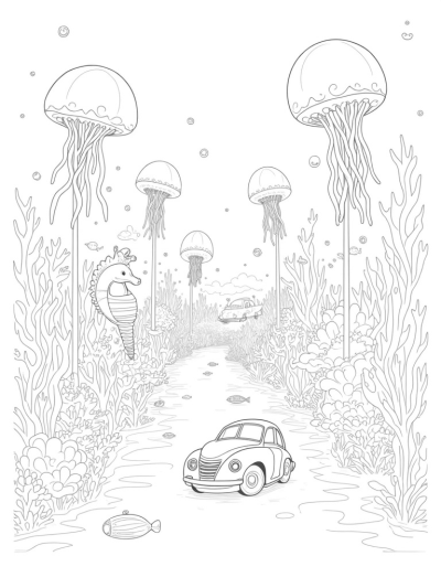 Underwater City with Submarines and Jellyfish Lights