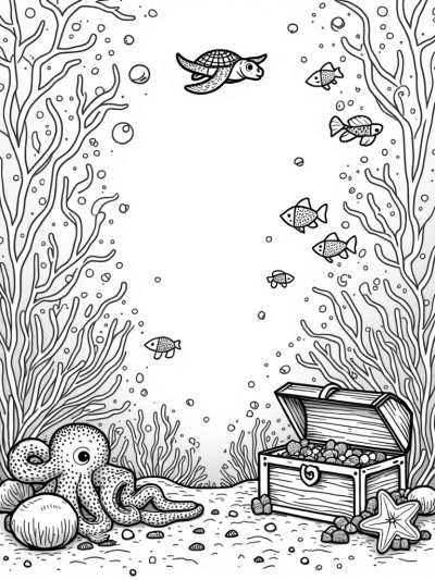 Underwater Garden with Coral, Fish, and a Friendly Octopus