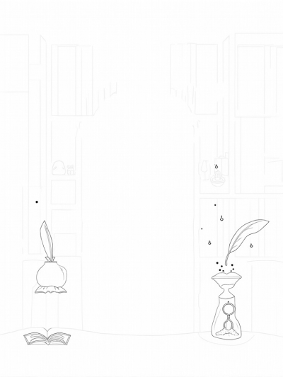 Enchanted Library with Floating Candles and Spellbook