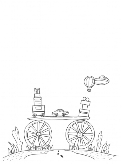 Hot Air Balloons and Toy Block Cityscape