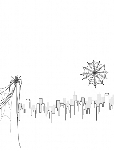 Urban Skyline with Spider and Comic Panels