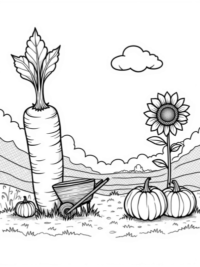 Magical Farmyard with Giant Vegetables and a Barn Cloud