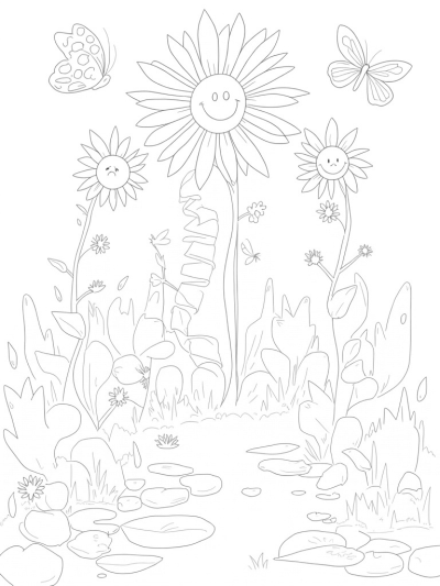 Sunflower Spiral Garden with Floating Lanterns