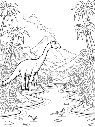 Prehistoric Jungle with Brachiosaurus and Velociraptors
