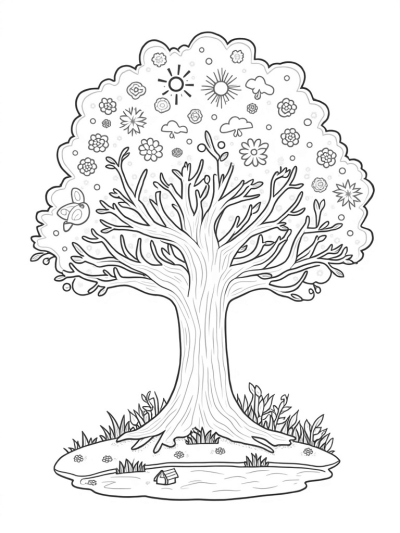 Four Seasons Tree with Spring, Summer, Autumn, and Winter Canopies