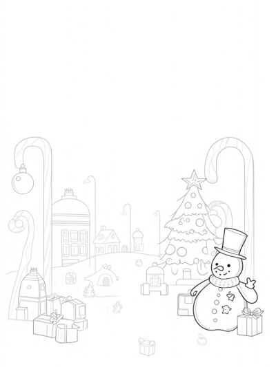 Holiday Village with Gingerbread Houses and Snowman