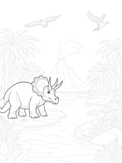 Triceratops in a Lush Prehistoric Jungle