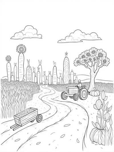 Oversized Vegetables in a Whimsical Farm Landscape