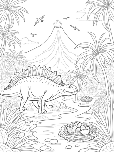 Stegosaurus in a Lush Prehistoric Jungle