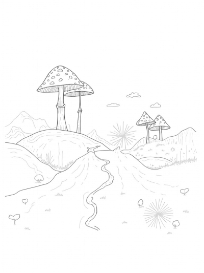 Giant Mushrooms and Sparkling River