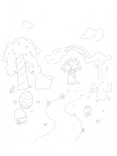 Easter Egg Meadow with Bunny Tree