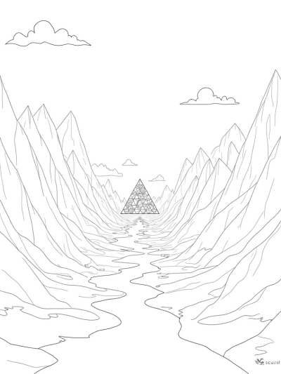 Mountain Range of Triangles with Floating Clouds