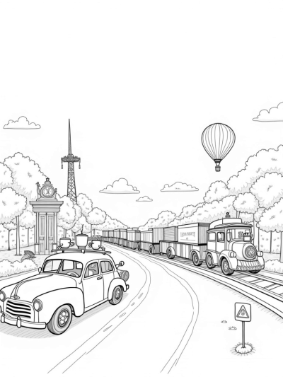 Cityscape of Vehicles: Vintage Car Café and Flower Bicycle