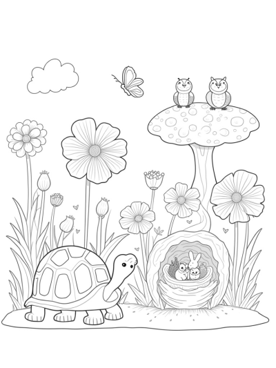 Towering Tortoise in a Colorful Garden