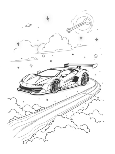 Futuristic Lamborghini Spaceship Above a Starry Racetrack