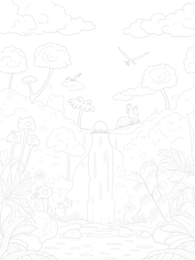 Prehistoric Jungle with Baby Dinosaurs and a Giant Egg