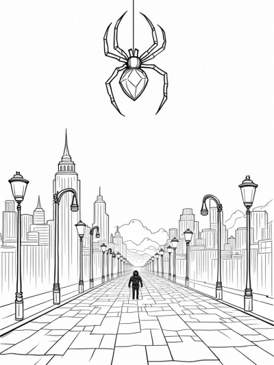 Twilight Cityscape with a Crystalline Spider