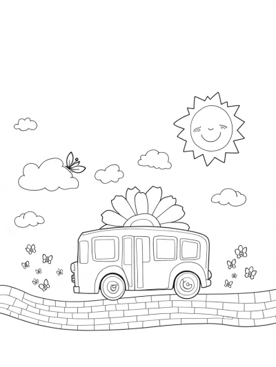 Sunflower-Shaped Bus Rolling on Rainbow Road