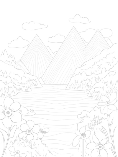 Mountain Range of Triangles with Reflective Lake
