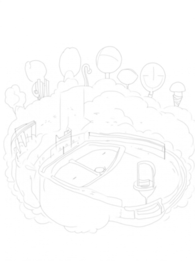 Sky-High Sports Arena with Candy Cane Goalpost