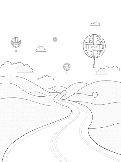 Floating Buses in a Whimsical Cityscape