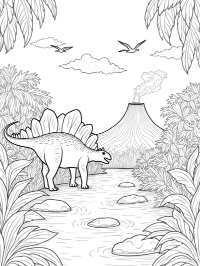 Stegosaurus in a Prehistoric Jungle